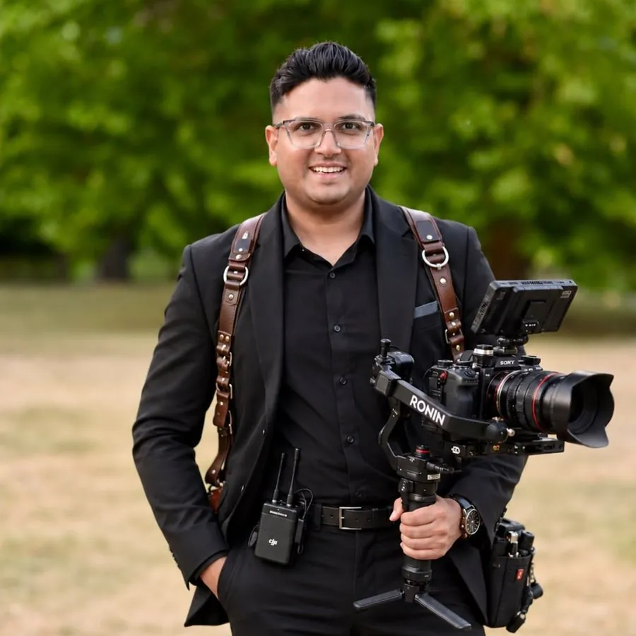 Moiz Nazeer Khawaja, founder of Bridal Shots, with his cinema camera on a Ronin gimbal