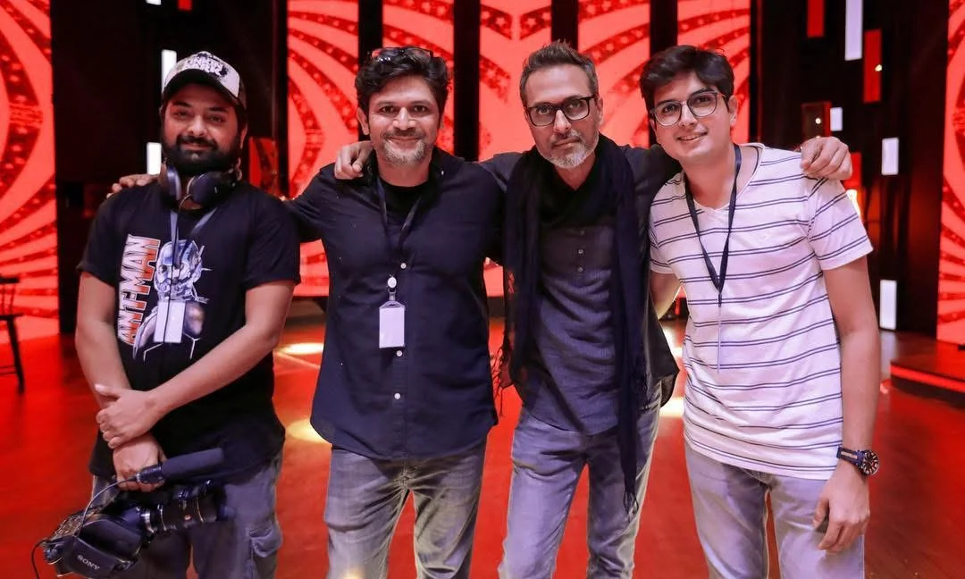 Moiz with Faisal Kapadia, Bilal Maqsood and a fellow crew member on the Coke Studio set