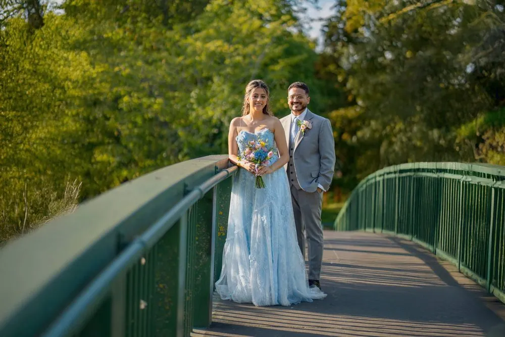 Sunlight, soft blue lace and a bridge through the trees