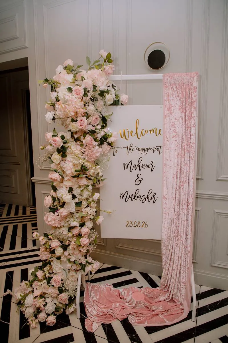 The floral welcome sign