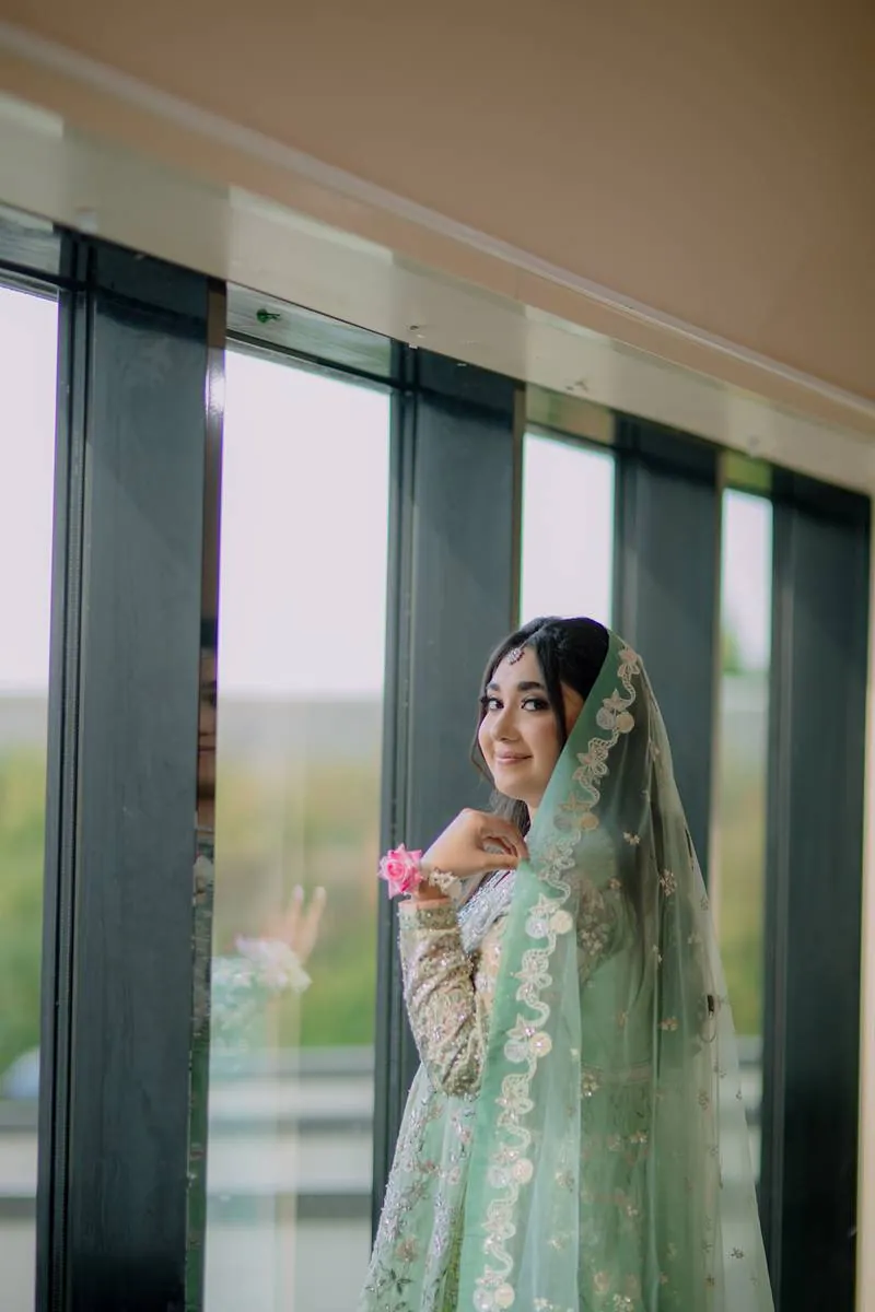 A glance back by the tall windows