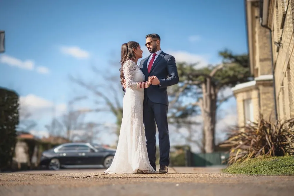 Hand in hand beneath a bright spring sky